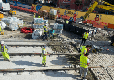 Réalisation du chantier du tram à Liège avec les produits Groutex